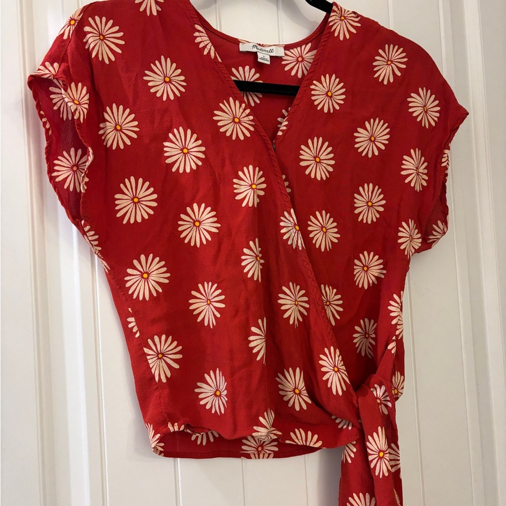 Madewell Red Floral Tie-Waist Blouse